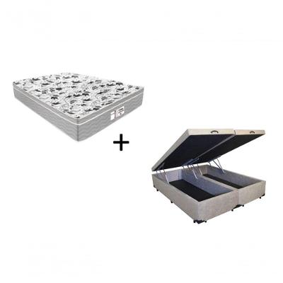 Cama Box Baú King 193 Bipartido Tecido Suede Bege Com Colchão De Molas Ensacadas Evolution - Probel - 72x193x203