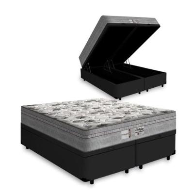 Cama Box Baú Casal Bipartido - Tecido Sintético Preto Colchão De Molas Ensacadas - Probel - Evolution