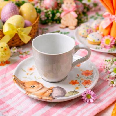 Jogo Xícara Café Bio Doce Ninho Coelho Páscoa 120ml Kit 8pç