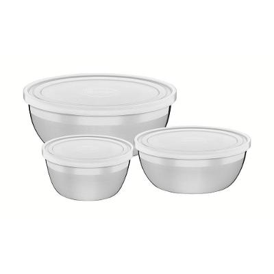 Jogo De Potes Em Aço Inox Com Tampa Plástica Tramontina Freezinox 3 Peças 64220160