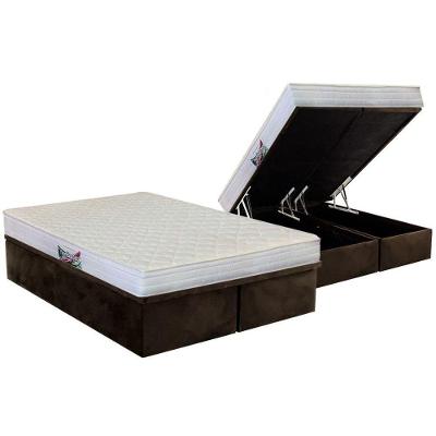 Cama Box Baú Casal: Colchão Ortopédico Herval D28 / Ag65 Frontier + Base Crc Suede Brown(138X188)