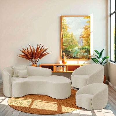 Kit Recamier Curvo Sala De Estar Inglaterra 180cm Lado Direito E 2 Poltronas Orgânica Luxo Amore Bouclé Bege