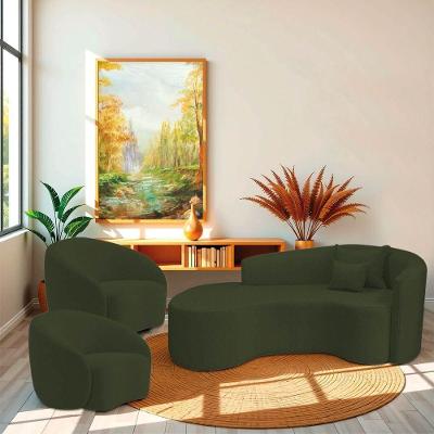 Kit Recamier Curvo Sala De Estar Inglaterra 180cm Lado Esquerdo E 2 Poltronas Orgânica Luxo Amore Linho Verde