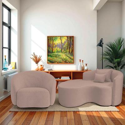Kit Recamier Curvo Sala De Estar Inglaterra 150cm Lado Esquerdo E Poltrona Orgânica Luxo Amore Linho Rosê