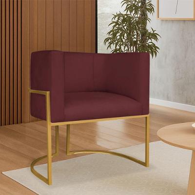 Poltrona Dália Luxo Moderna Estofada Design Sofisticado Com Base De Ferro Dourado Suede Bordô