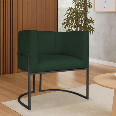 Poltrona Dália Luxo Moderna Estofada Design Sofisticado Com Base De Ferro Preto Suede Verde
