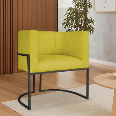 Poltrona Dália Luxo Moderna Estofada Design Sofisticado Com Base De Ferro Preto Suede Amarelo