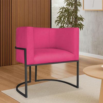 Poltrona Dália Luxo Moderna Estofada Design Sofisticado Com Base De Ferro Preto Suede Pink