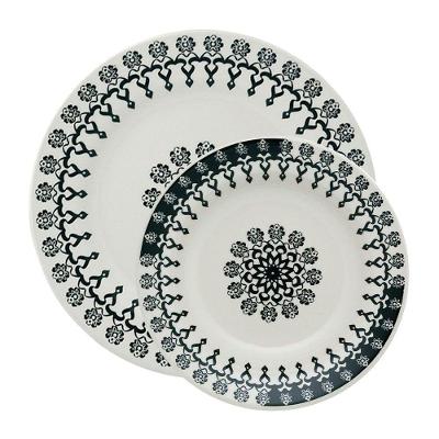 Kit Pratos Rasos E Fundos Donna Folk Oxford Cerâmica 8 Peças