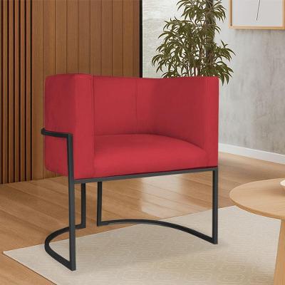Poltrona Dália Luxo Moderna Estofada Design Sofisticado Com Base De Ferro Preto Suede Vermelho