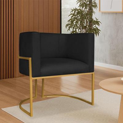 Poltrona Dália Luxo Moderna Estofada Design Sofisticado Com Base De Ferro Dourado Suede Preto