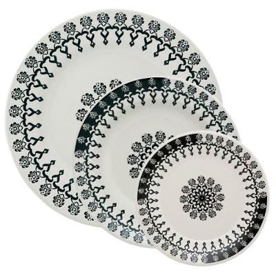 Kit Pratos Rasos Fundos E Sobremesa Donna Folk Oxford Cerâmica 24 Peças