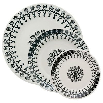 Kit Pratos Rasos Fundos E Sobremesa Donna Folk Oxford Cerâmica 18 Peças