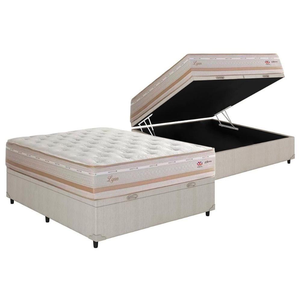 Cama Box Baú Casal: Colchão Molas Herval Maxspring Lyon + Base CRC Courano Clean(138x188) - 1
