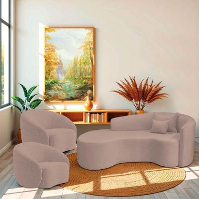 Kit Recamier Curvo Sala De Estar Inglaterra 200cm Lado Direito E 2 Poltronas Orgânica Luxo Amore Linho Rosê