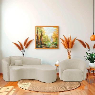 Kit Recamier Curvo Sala De Estar Inglaterra 200cm Lado Direito E 2 Poltronas Orgânica Luxo Amore Bouclé Bege