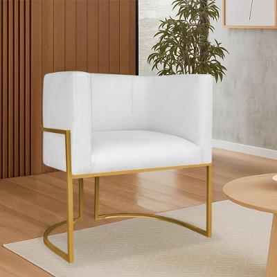 Poltrona Dália Luxo Moderna Estofada Design Sofisticado Com Base De Ferro Dourado Suede Branco