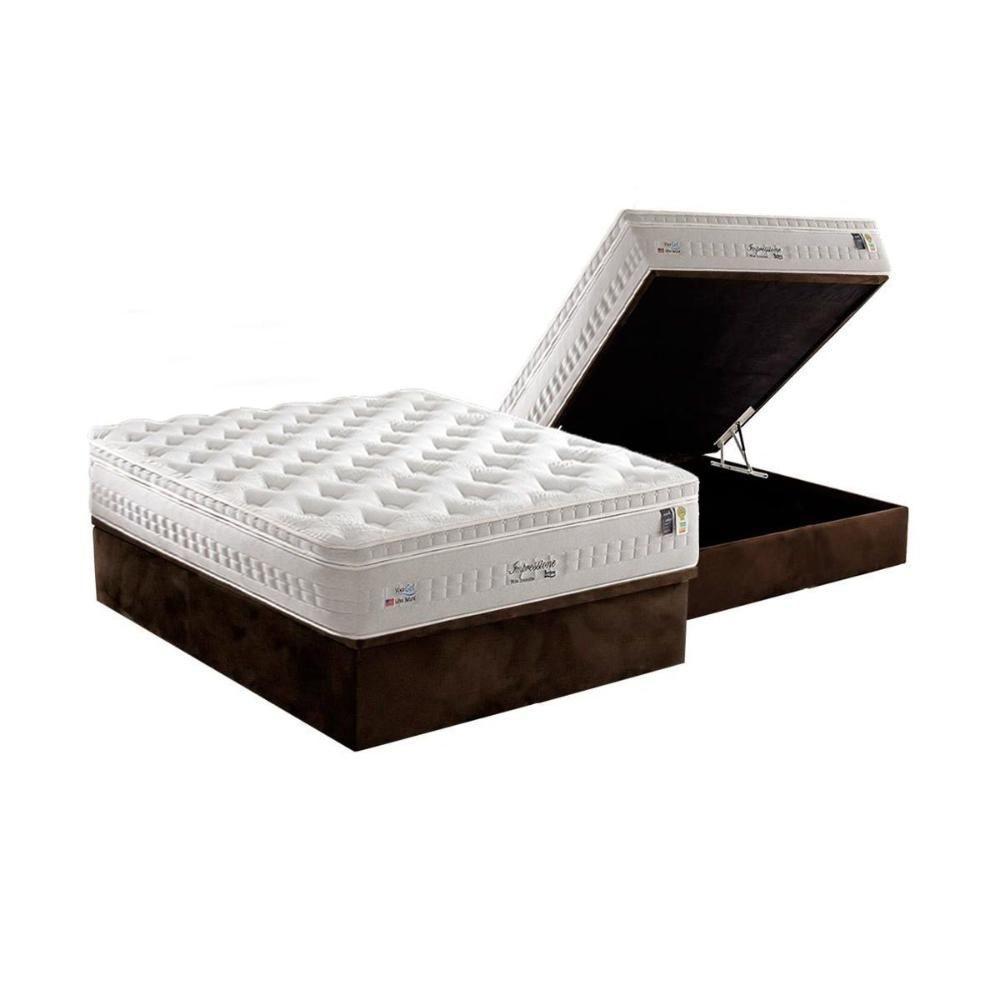 Cama Box Baú Casal: Colchão Molas MasterPocket Ensacadas Anjos   Impressione + Base CRC Suede Brown(138x188) - 1