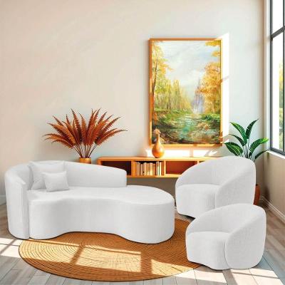 Kit Recamier Curvo Sala De Estar Inglaterra 180cm Lado Direito E 2 Poltronas Orgânica Luxo Amore Bouclé Branco