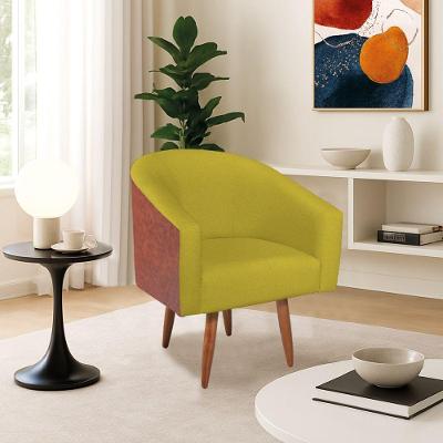 Poltrona Jade Decorativa Moderna Sala De Estar Quarto Escritório Conforto Corano Nozes E Suede Pés Palito Amarelo