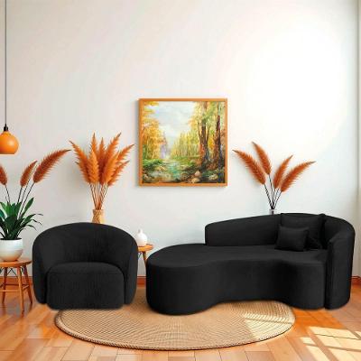 Kit Recamier Curvo Sala De Estar Inglaterra 200cm Lado Esquerdo Poltrona Orgânica Luxo Amore Linho Preto