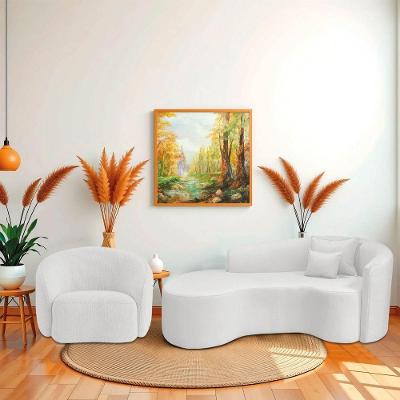 Kit Recamier Curvo Sala De Estar Inglaterra 180cm Lado Esquerdo E Poltrona Orgânica Luxo Amore Bouclé Branco
