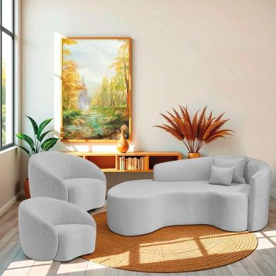 Kit Recamier Curvo Sala De Estar Inglaterra 180cm Lado Esquerdo E 2 Poltronas Orgânica Luxo Amore Linho Cinza Claro