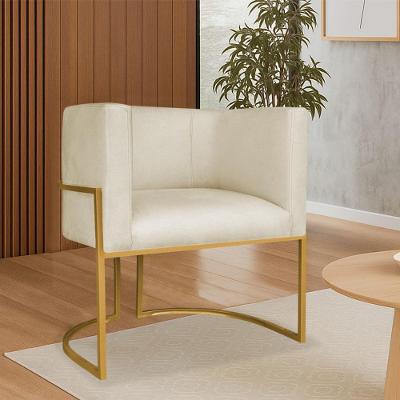 Poltrona Dália Luxo Moderna Estofada Design Sofisticado Com Base De Ferro Dourado Bouclé Bege