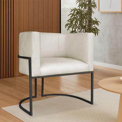Poltrona Dália Luxo Moderna Estofada Design Sofisticado Com Base De Ferro Preto Linho Bege