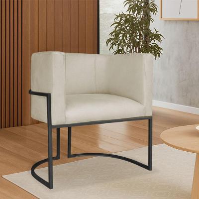 Poltrona Dália Luxo Moderna Estofada Design Sofisticado Com Base De Ferro Preto Suede Bege