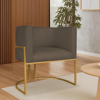 Poltrona Dália Luxo Moderna Estofada Design Sofisticado Com Base De Ferro Dourado Suede Marrom