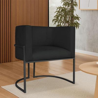 Poltrona Dália Luxo Moderna Estofada Design Sofisticado Com Base De Ferro Preto Bouclé Preto