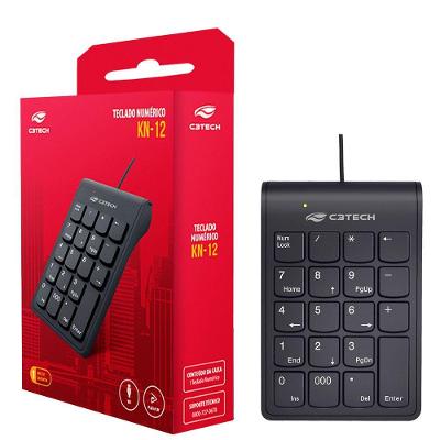 Teclado Numérico Usb C3tech Kn-12bk, 19 Teclas Slim, Plug And Play, 12 Atalhos, Cabo 1,2mt - Preto