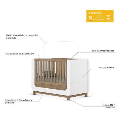 Berço Americano Mini Cama Aconchego MDF com Colchão Espuma Branco-jequitibá