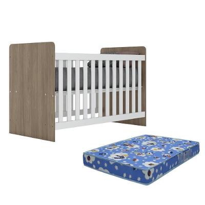 Berço Convencional Labirinto em MDF MDP com Colchão Incluso Branco Rustic