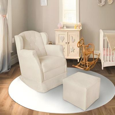 Poltrona Amamentação Reforçada Balanço Puff Lile Corino Bege