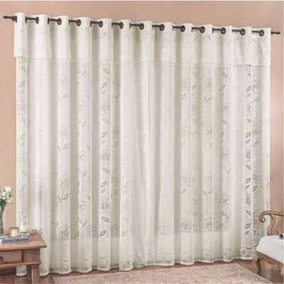 Cortina 3,00x2,50 Sala Quarto Luna Rendada Para Varão - Palha - 100% Poliéster