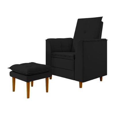 Poltrona Amamentação Confortável Com Puff Ivy Suede Preto