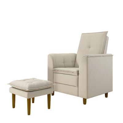 Poltrona Amamentação Confortável Com Puff Ivy Suede Bege