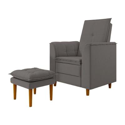 Poltrona Amamentação Confortável Com Puff Ivy Suede Cinza