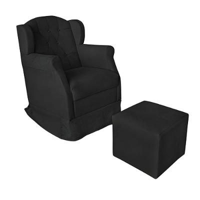 Poltrona Amamentação Com Balanço E Puff Luxo Suede Manuela Preto