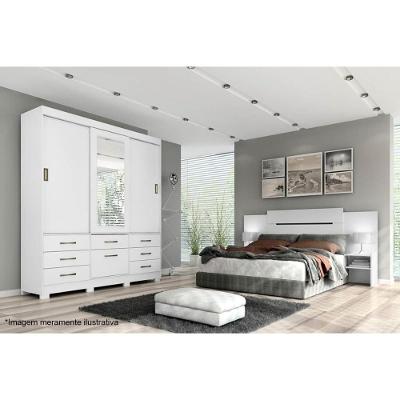 Guarda Roupa Casal Luiza 3 Portas de Correr 7 Gavetas Branco MDF Panan Móveis