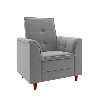 Poltrona Decorativa Estofada Confortável Sala Miley Veludo Cinza