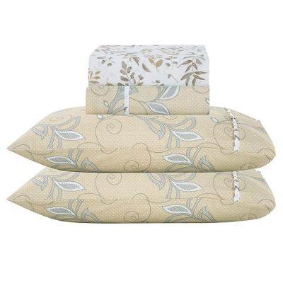 Jogo De Lençol Lislie King 4 Peças Micropercal 300 Fios Estampado Floral - Ramo Creme - 100% Poliéster
