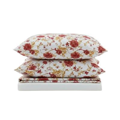 Jogo De Lençol Bella Casal 4 Peças Percal 200 Fios Estampado Floral - Vermelho - 100% Poliéster