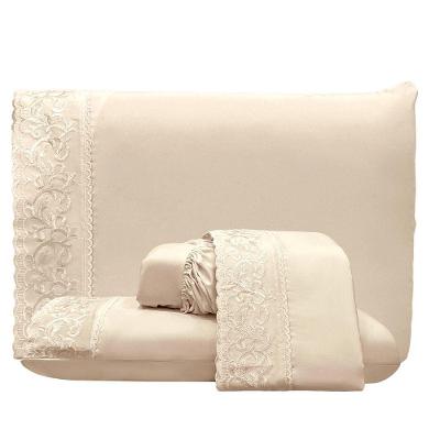 Jogo De Lençol Dunna Queen 4 Peças Percal 300 Fios Bordado Inglês Macio - Pérola - 100% Poliéster