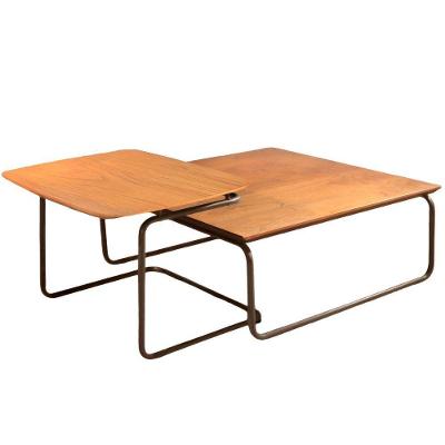 Conjunto Mesa De Centro Munique Castanho Base Em Metal Café