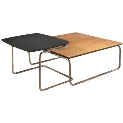 Conjunto Mesa De Centro Munique Castanho Preto Base Em Metal Champanhe