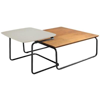 Conjunto Mesa De Centro Munique Castanho Off Base Em Metal Preto