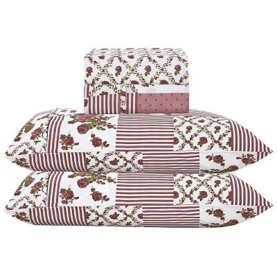 Jogo De Lençol Lislie King 4 Peças Micropercal 300 Fios Estampado Floral - Patchwork Malva - 100% Poliéster